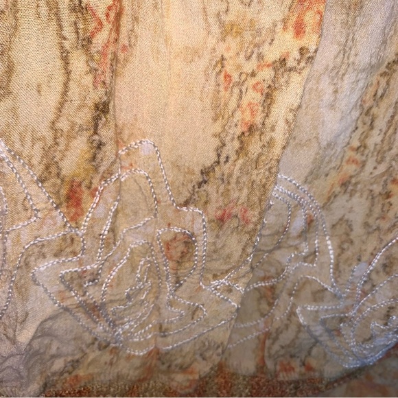 Bohemian Lace Accent Women's Tank Top Orange Tan - Picture 8 of 10